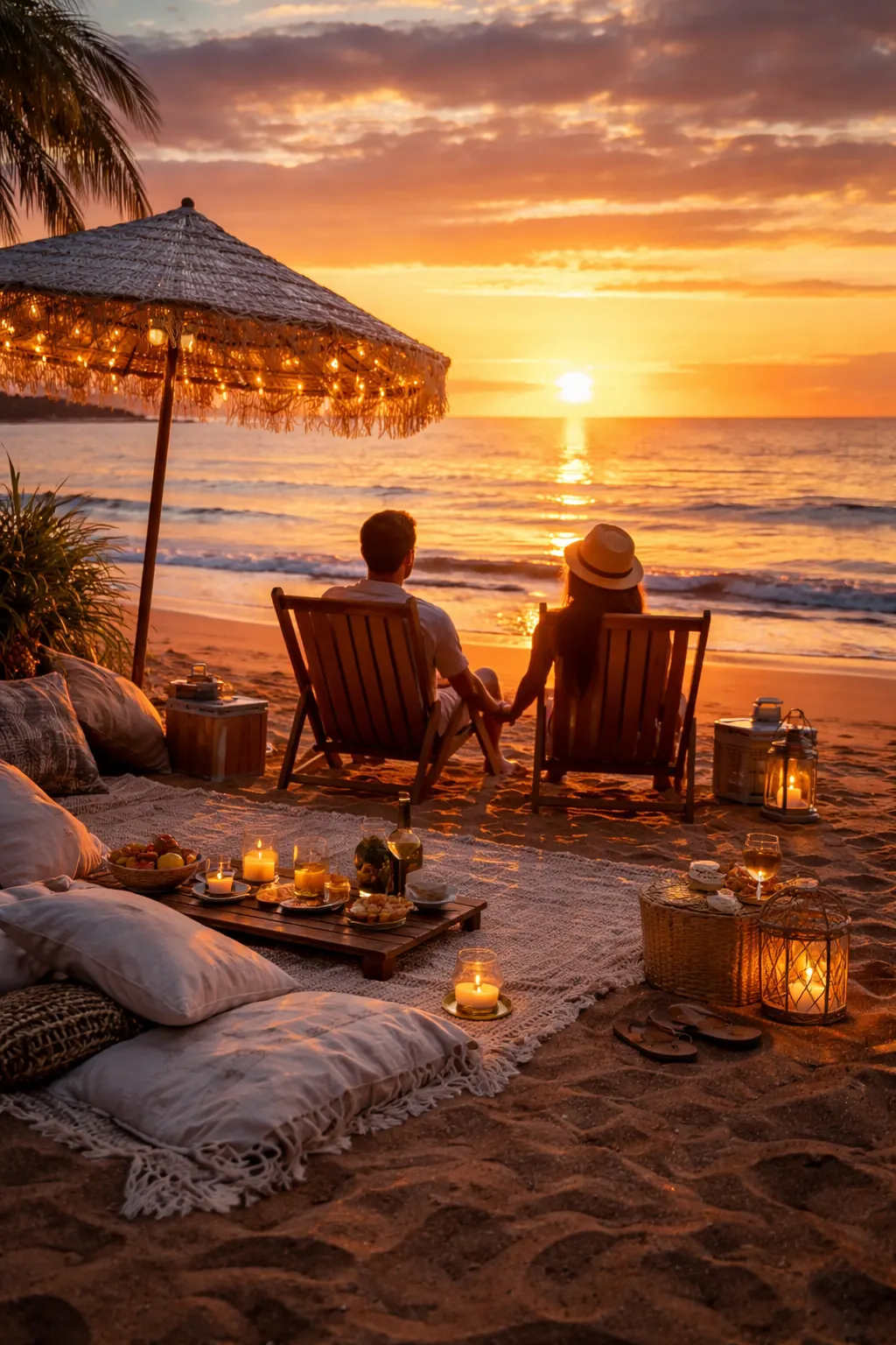 Sunset beach chill experience in Kampung Genting, Tioman Island with travelers relaxing by the sea and enjoying a peaceful island evening